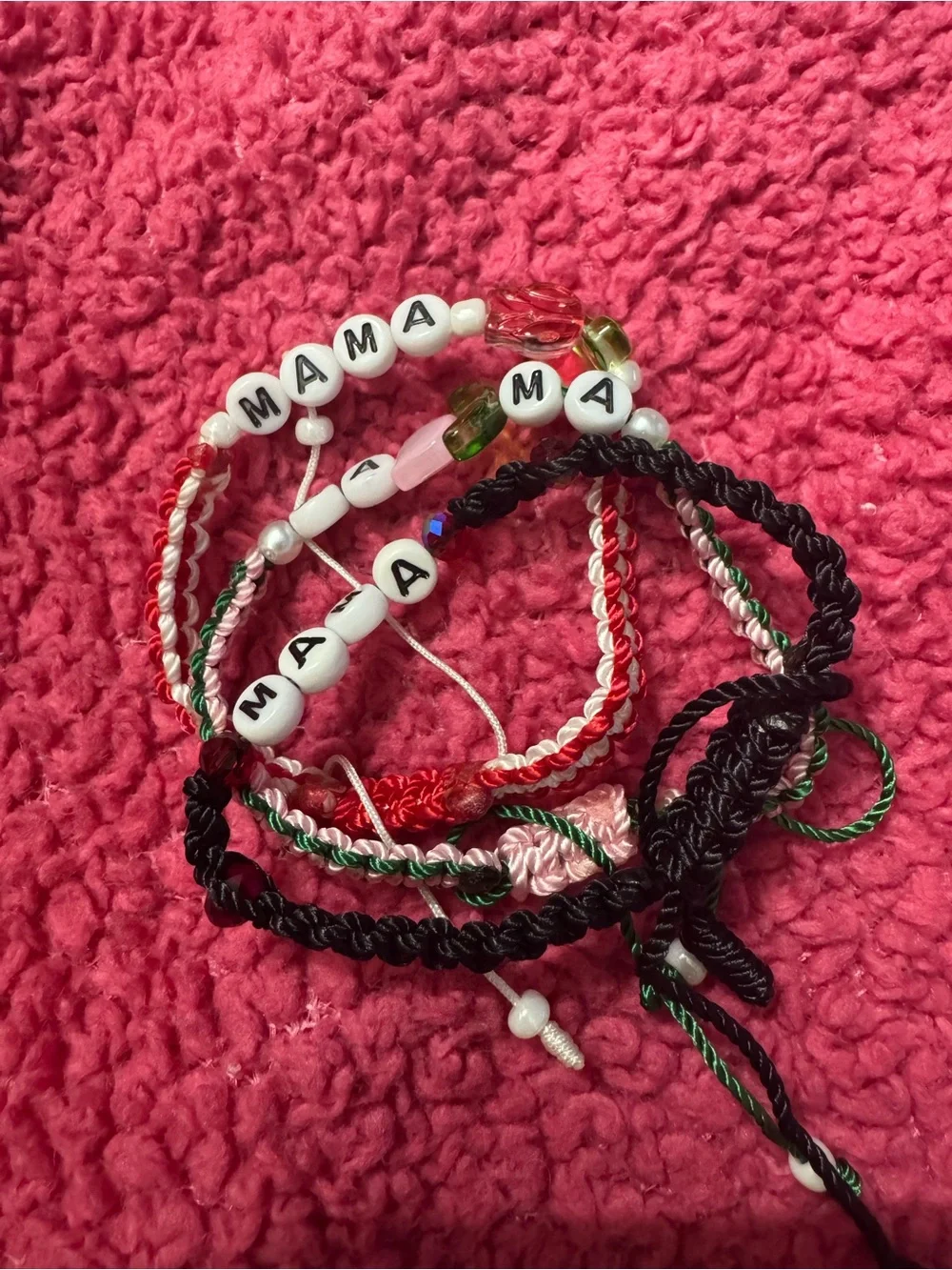 Handmade 'MAMA' Beaded Bracelets - Pink, Green, Black